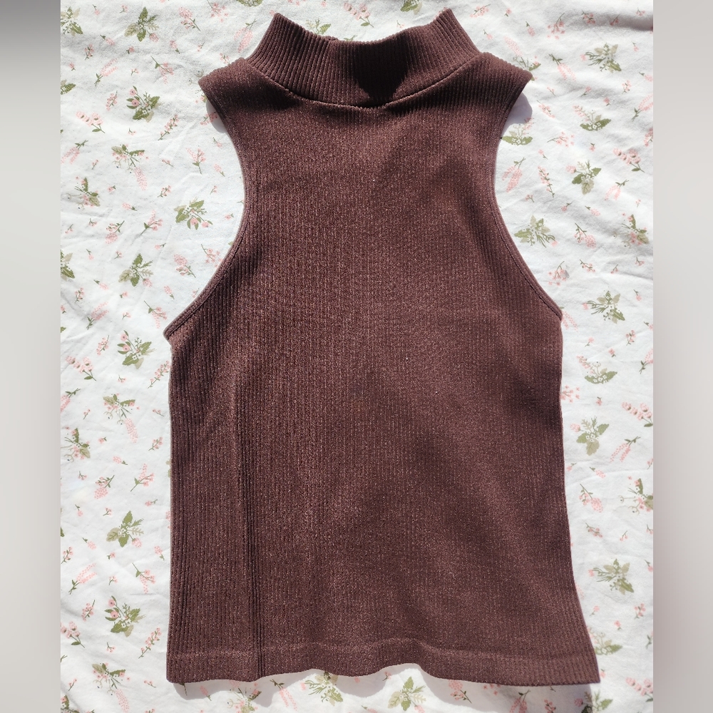 brown mock neck tank top